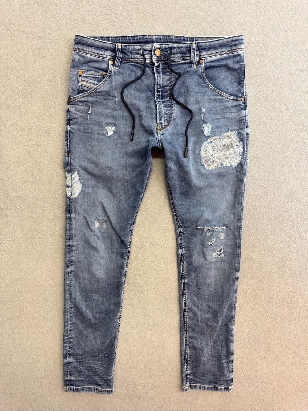Diesel Denim Sweat Pants 32x30 Men's Slim Tapered Leg Blue Stretch Joggers